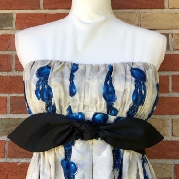 Nanette Lepore Silk White Black Blue Strapless Mini Dress 👗 - Picture 2 of 16